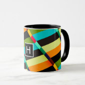Farbige, moderne Abstrakte Streifen und Monogramm Tasse (VorderseiteRechts)