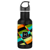 Farbige, moderne Abstrakte Streifen und Monogramm Trinkflasche (Vorderseite)