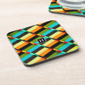 Farbige, moderne Abstrakte Streifen und Monogramm Untersetzer (Linke Seite)