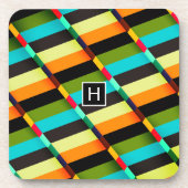 Farbige, moderne Abstrakte Streifen und Monogramm Untersetzer (Vorderseite)