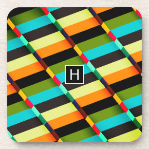 Farbige, moderne Abstrakte Streifen und Monogramm Untersetzer