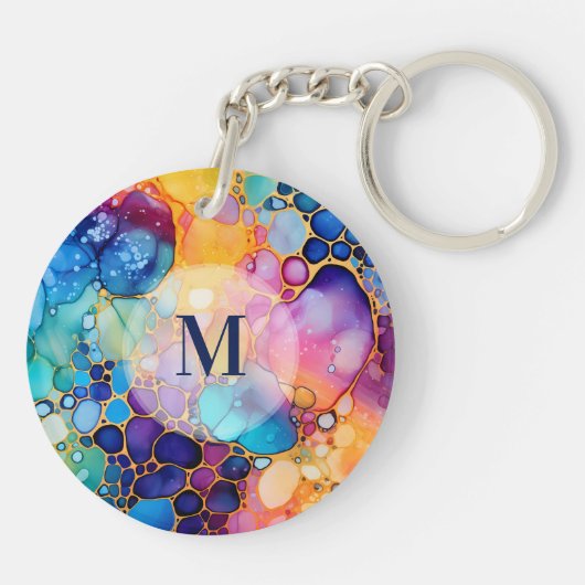 Farbige, moderne Alkoholfarbe Aquarellfarben Schlüsselanhänger (Rückseite)