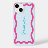 Farbige moderne blaue und rosa Monogramm Wavy Edge Case-Mate iPhone Hülle (Rückseite)