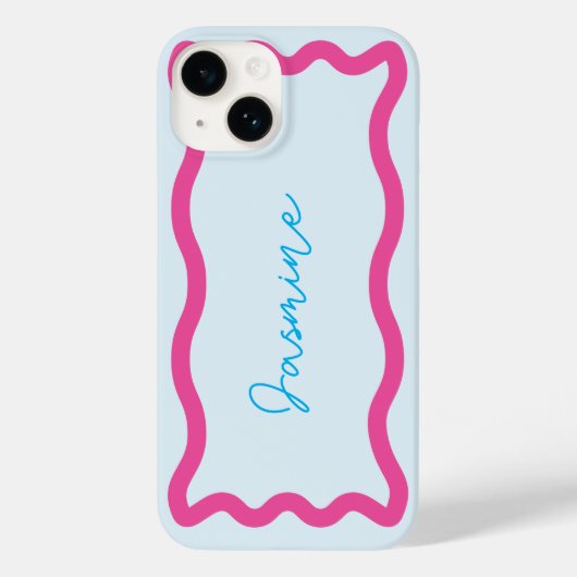 Farbige moderne blaue und rosa Monogramm Wavy Edge Case-Mate iPhone Hülle (Rückseite)