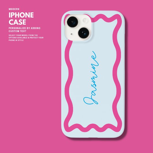 Farbige moderne blaue und rosa Monogramm Wavy Edge Case-Mate iPhone Hülle