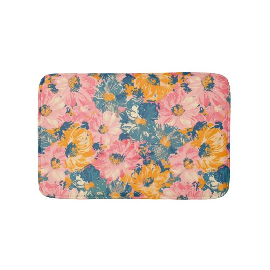 Farbige moderne Blume Blumenmuster Badematte (Vorderseite)