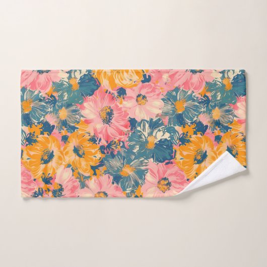 Farbige moderne Blume Blumenmuster Badhandtuch Set (Handtuch)