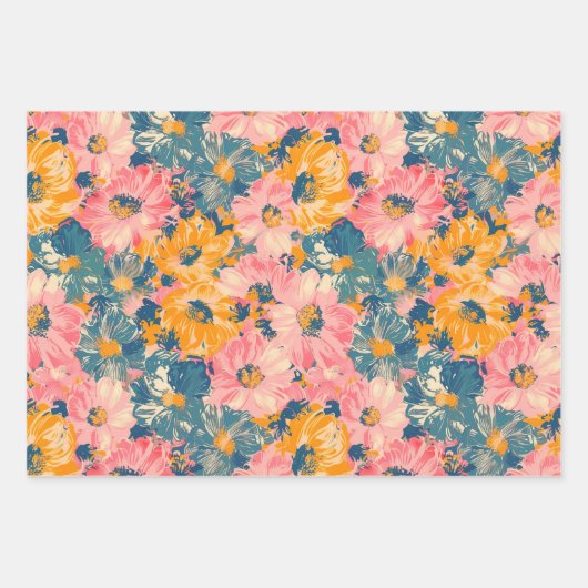 Farbige moderne Blume Blumenmuster Geschenkpapier Set (Vorderseite 3)