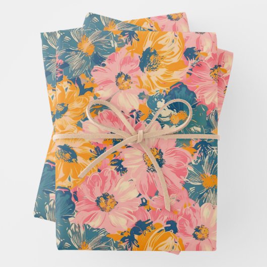 Farbige moderne Blume Blumenmuster Geschenkpapier Set (Beispiel)