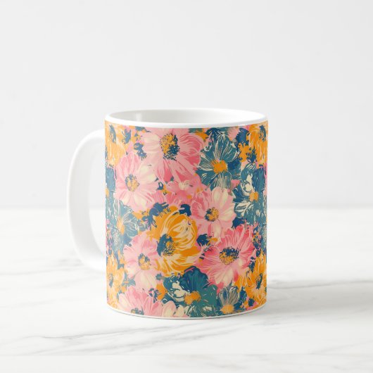 Farbige moderne Blume Blumenmuster Kaffeetasse (Vorderseite Links)