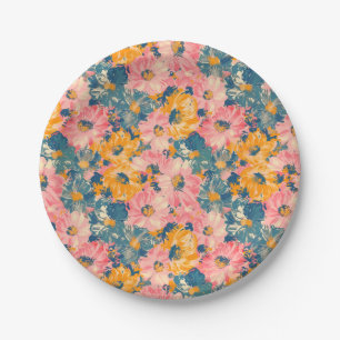 Farbige moderne Blume Blumenmuster Pappteller