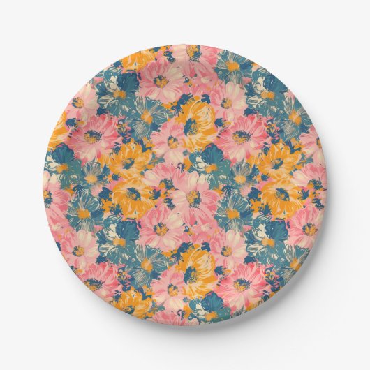 Farbige moderne Blume Blumenmuster Pappteller (Vorderseite)