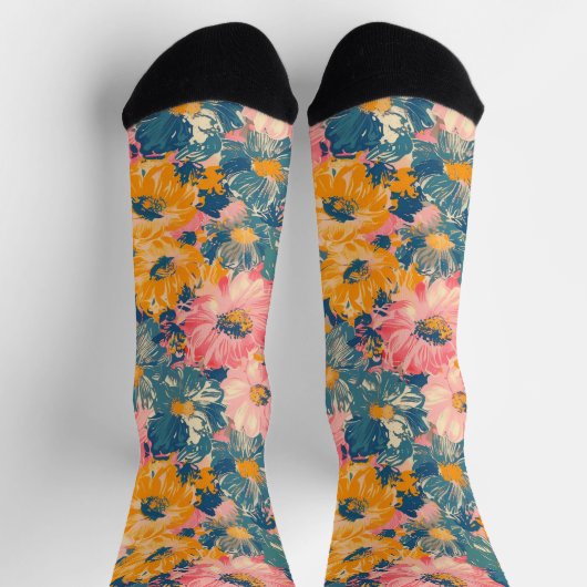 Farbige moderne Blume Blumenmuster Socken (Oben)