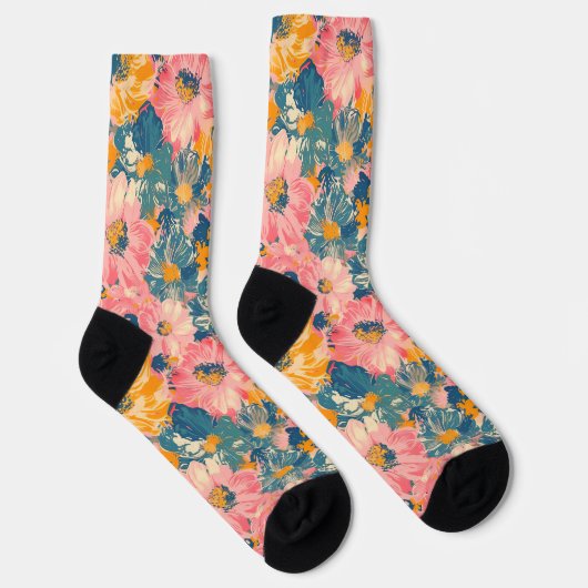 Farbige moderne Blume Blumenmuster Socken (Rechts)