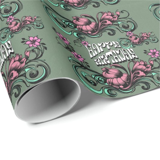 FARBIGE MODERNE BLUMEN GESCHENK TOCHTER SCHWESTER GESCHENKPAPIER (Rolleneckpunkt)