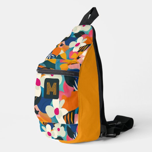 Farbige moderne Blumenmuster Frauen Crossbody Bag (Rechte Ecke)