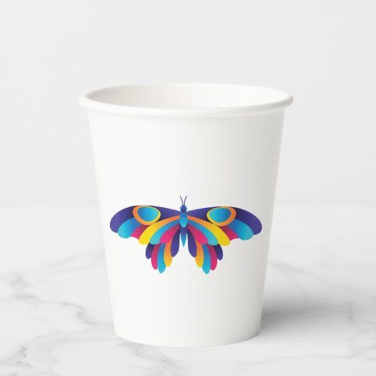 Farbige moderne Butterfly lebendige Flügel Pappbecher (Vorderseite)