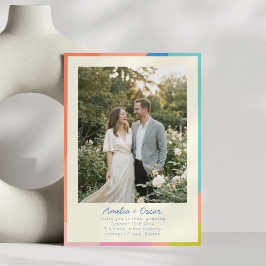 Farbige moderne Foto-Hochzeit- QR-Code-Website-RSV Einladung