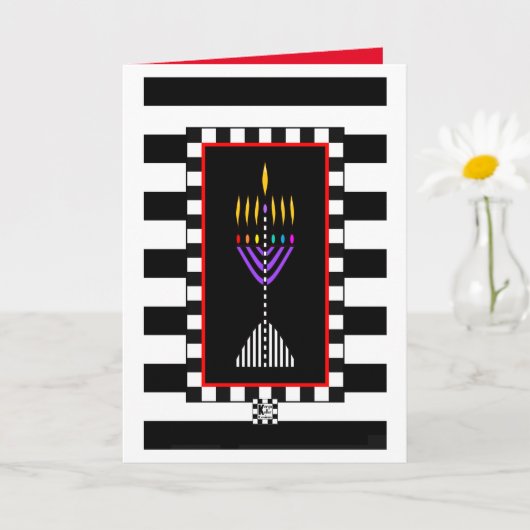 Farbige moderne Menorah Grußkarte Karte (Kleine Pflanze)