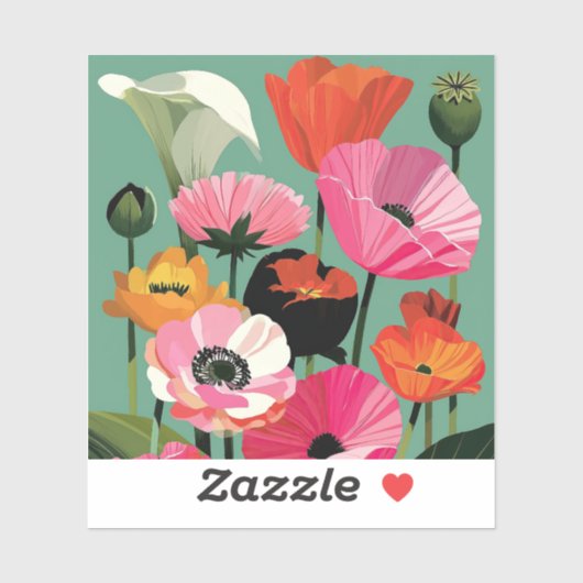 Farbige moderne Mohnblumen-Kunst aus der Mitte des Aufkleber (Blatt)