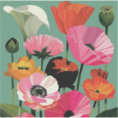 Farbige moderne Mohnblumen-Kunst aus der Mitte des Aufkleber (Vorderseite)
