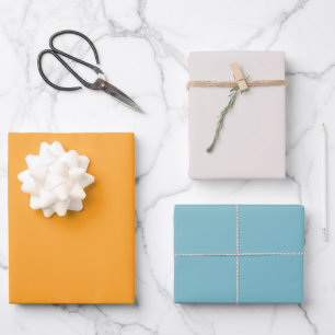 Farbige moderne orange beige himmelblaue Einzelfar Geschenkpapier Set