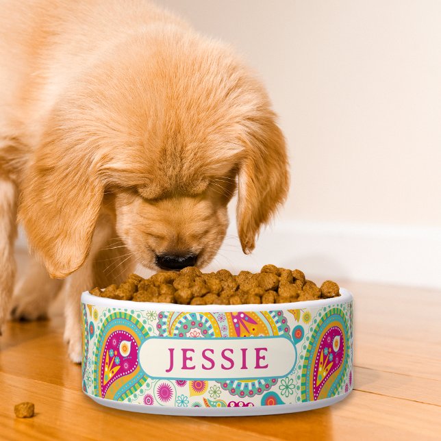 Farbige moderne Paisley Floral Personalisiert Name Napf (Von Creator hochgeladen)
