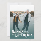 Farbige moderne Retro Volles Foto Aquamarine Overl Save The Date (Vorderseite)
