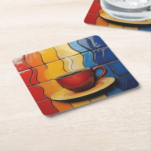 Farbige moderne rote Kaffeetasse  Rechteckiger Pappuntersetzer (angewinkelt)