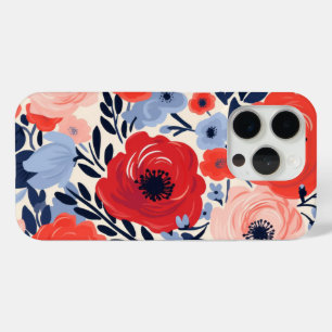 Farbige moderne rote weiße blaue Wasserfarbe flora Case-Mate iPhone Hülle