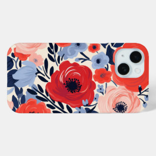 Farbige moderne rote weiße blaue Wasserfarbe flora Case-Mate iPhone Hülle