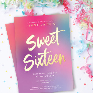 Farbige moderne Sweet Sixteen-Geburtstagsfeier Gol Folieneinladung