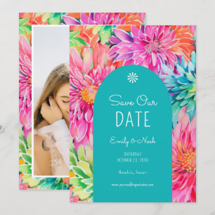 Farbige moderne tropische Blumenhochzeitsfoto Save The Date