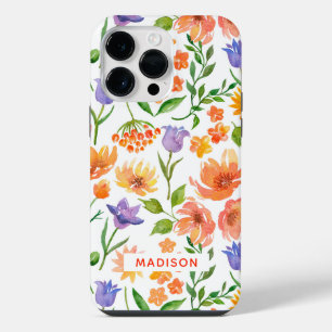 Farbige moderne Wasserfarbe Floral personalisiert iPhone 14 Pro Max Hülle