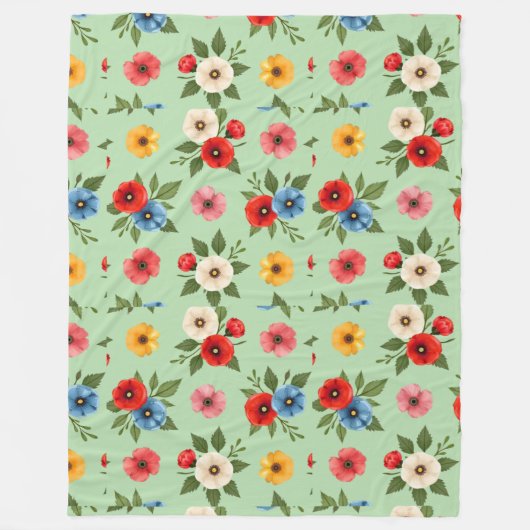 Farbige Mohn-Blume Muster Fleece Blankon (Vorderseite)