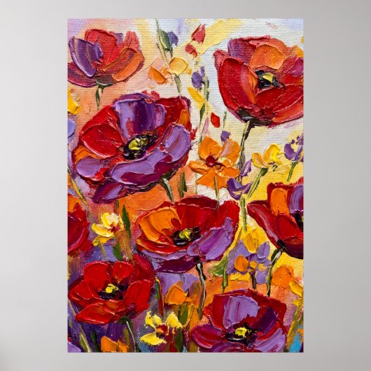 Farbige Mohn- und Blumenkunst Poster (Vorne)
