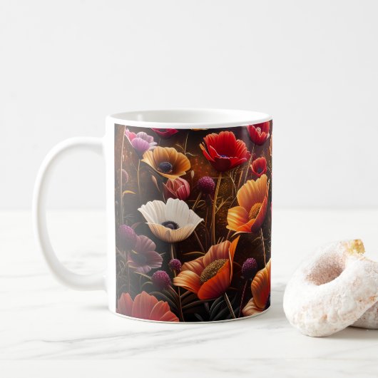 Farbige Mohnblumen Kaffeetasse (Mit Donut)
