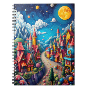 Farbige mondbeschienene Süßigkeitenland & Magische Notizblock
