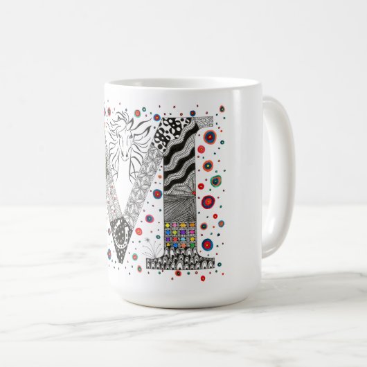Farbige Monogram Letter M-Tasse Kaffeetasse (VorderseiteRechts)