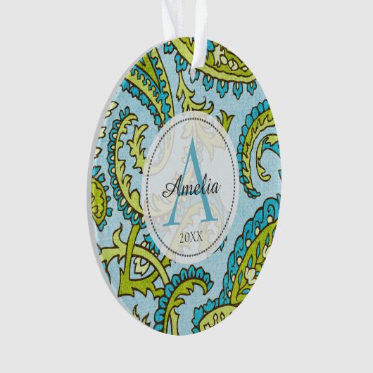 Farbige Monogram Paisley Blue Bohemisch Trendy Ornament (Vorderseite)