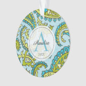 Farbige Monogram Paisley Blue Bohemisch Trendy Ornament (Vorderseite)