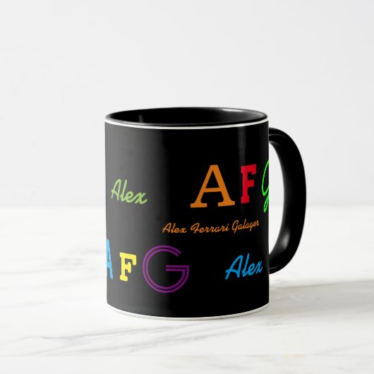 Farbige Monogramm-Initialen/Name personalisiert Tasse (VorderseiteRechts)