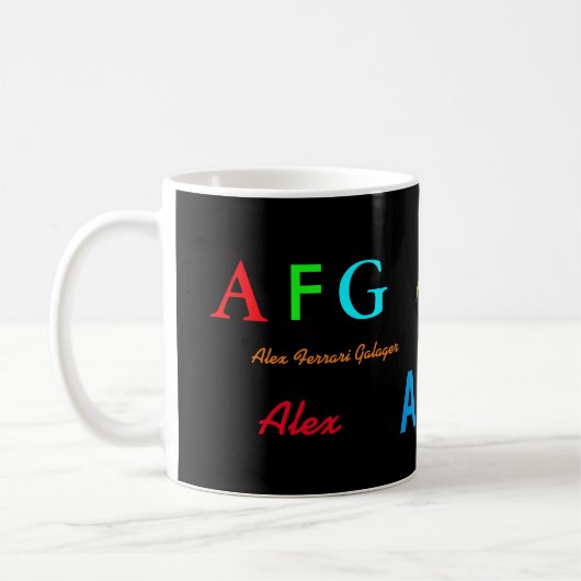 Farbige Monogramm-Initialen/Name personalisiert Tasse (Links)