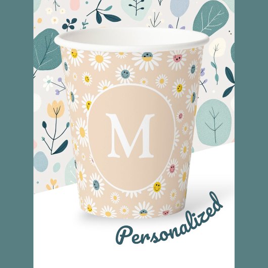Farbige Monogramm Lächeln Daisy personalisiert Pappbecher