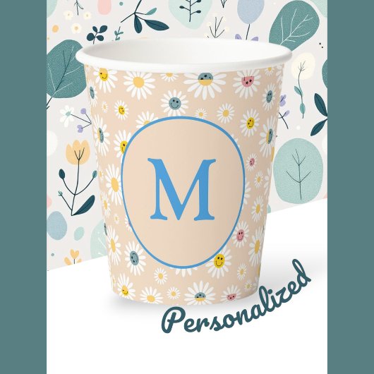 Farbige Monogramm Lächeln Daisy personalisiert Pappbecher