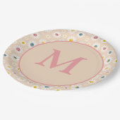 Farbige Monogramm Lächeln Daisy personalisiert Pappteller (Schrägansicht)