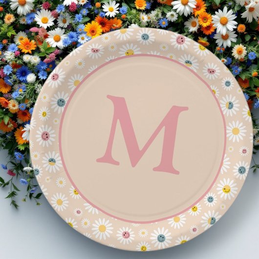 Farbige Monogramm Lächeln Daisy personalisiert Pappteller