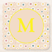 Farbige Monogramm Lächeln Daisy personalisiert Rechteckiger Pappuntersetzer (Vorderseite)