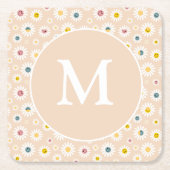 Farbige Monogramm Lächeln Daisy personalisiert Rechteckiger Pappuntersetzer (Vorderseite)