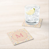 Farbige Monogramm Lächeln Daisy personalisiert Rechteckiger Pappuntersetzer (Vor Ort)